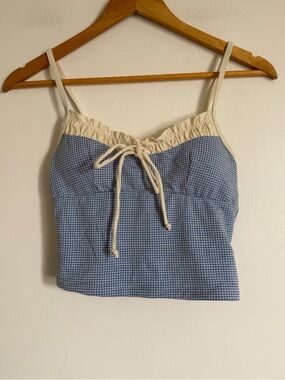 NWT Seamolly Plaid Gingham Blue White Dainty Ruffle Cropped Tankini Top size XS